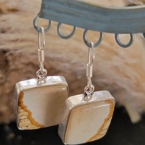 Sterling Silver Square Jasper Dangle Earrings - Picture 7 of 9